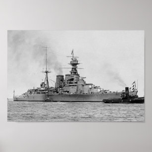 HMS Hood - Vintage Nautical Battlecruiser Poster