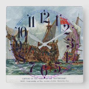 HMS Nottingham and battleship Mars 1703 Square Wall Clock
