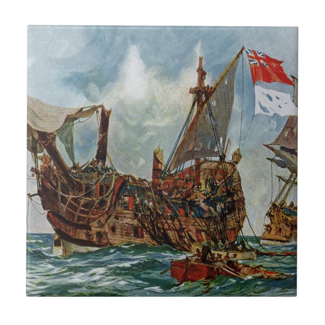HMS Nottingham and battleship Mars 1703 Tile (Front)