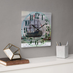 HMS Queen Battleship 1839 Square Wall Clock