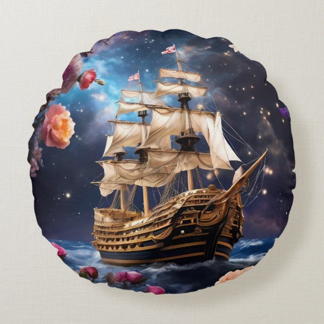HMS Victory Lord Nelsons Ship Round Cushion (Front)