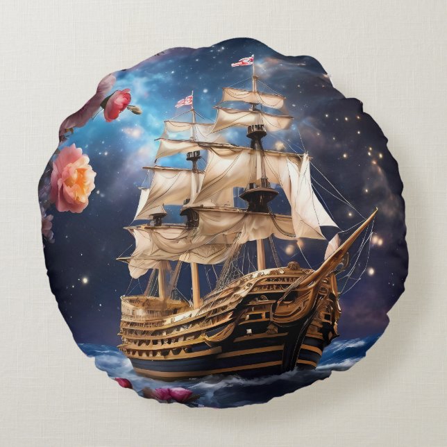 HMS Victory Lord Nelsons Ship  Round Cushion (Back)