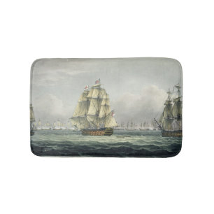 HMS Victory sailing for the French line flanked by Bath Mat