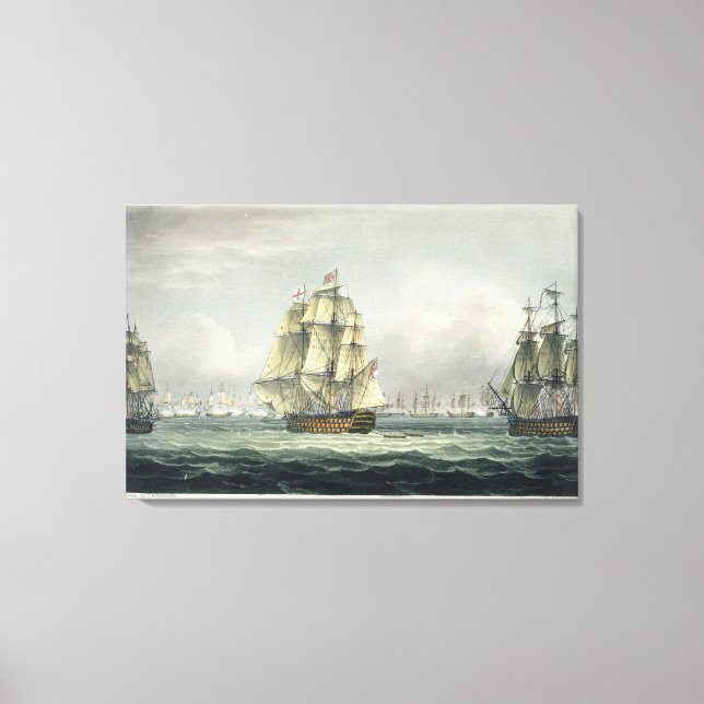 HMS Victory sailing for the French line flanked by Canvas Print (Front)