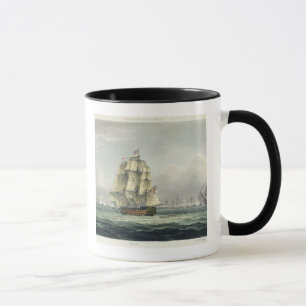 HMS Victory sailing for the French line flanked by Mug