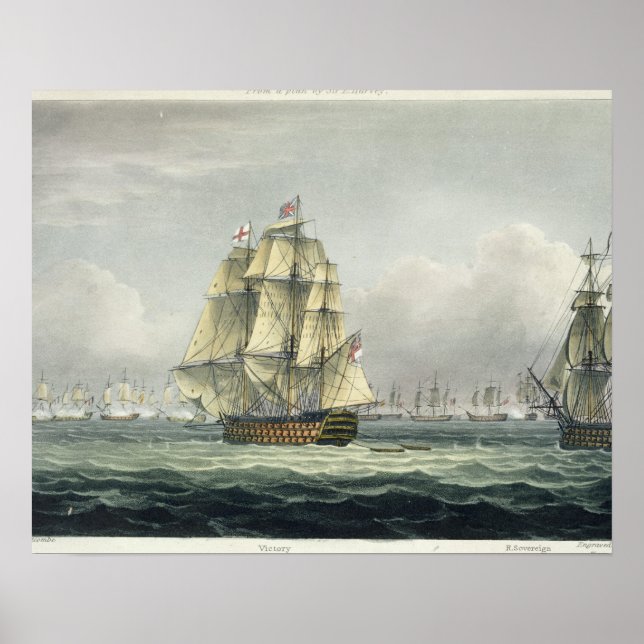 HMS Victory sailing for the French line flanked by Poster (Front)
