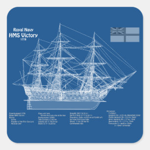 HMS Victory - Ship Blueprint Plans ABD Square Sticker