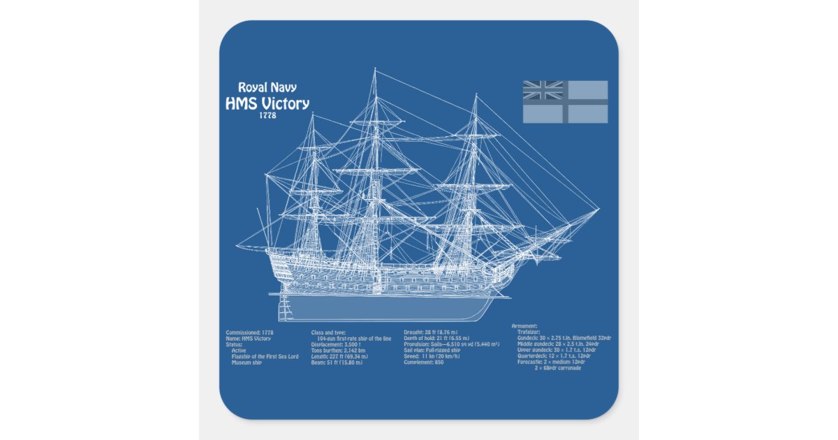 HMS Victory - Ship Blueprint Plans ABD Square Sticker | Zazzle
