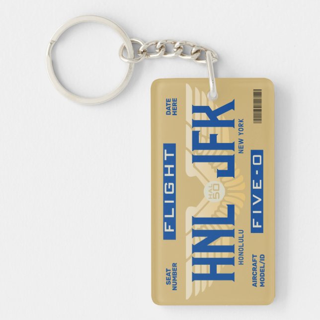 HNL to JFK Flight 5-0 Boarding Pass Keychain (Front)