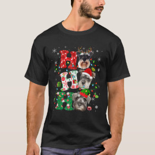 Ho3 Christmas Lights Santa Elf Reindeer Schnauzer T-Shirt