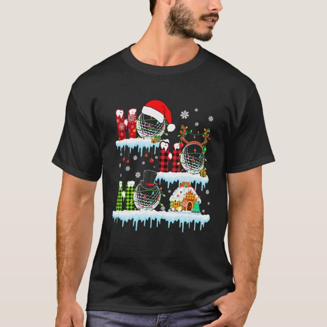 Ho3 Christmas Red Plaid Santa Reindeer Golf Balls T-Shirt (Front)