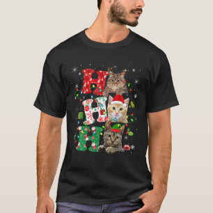 Ho3 Funny Christmas Lights Santa Elf Reindeer Cat T-Shirt
