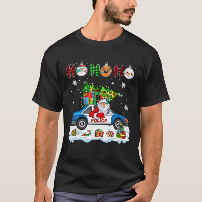 HO3 Santa Sunglasses Riding Driving Police Car Fun T-Shirt (Front)