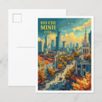 Ho Chi Minh City Vietnam Vintage Art Illustration
