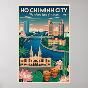 Ho Chi Minh Vietnam City Retro Travel Poster Art