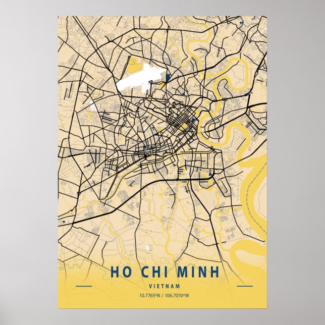 Ho Chi Minh - Vietnam Yellow City Map Poster (Front)