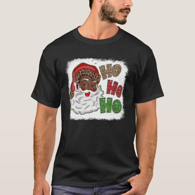 Ho Ho African American Santa Black Merry Christmas T-Shirt (Front)