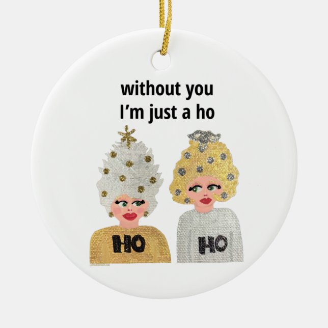 Ho Ho Christmas Ladies Ornament - Gold and Silver (Front)