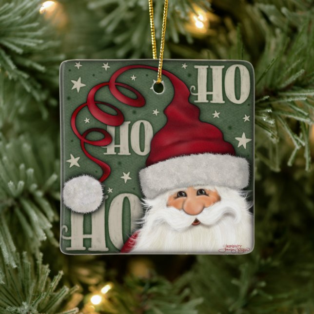 Ho Ho Fun Santa Inspirivity Holiday Christmas Ceramic Ornament (Tree)