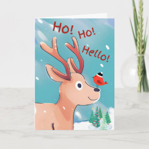 Ho Ho Hello Christmas Cute Baby Deer in the Snow Card