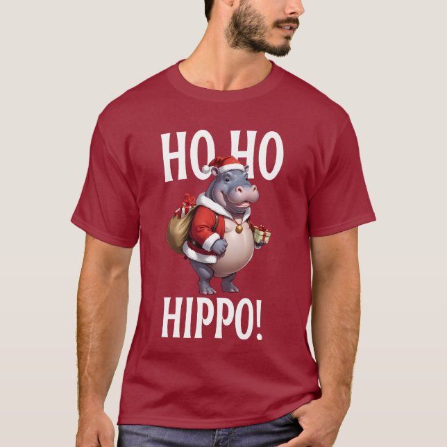 Ho Ho Hippo Christmas Humor Design T-Shirt (Front)