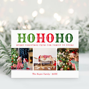 Ho Ho Ho   3 Photo Collage Editable Colors Folded Holiday Card