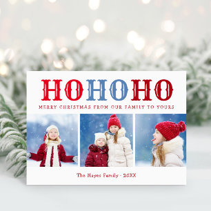 Ho Ho Ho   3 Photo Collage Editable Colours Folded Holiday Card