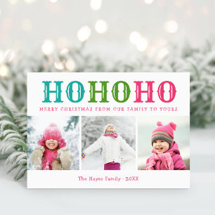 Ho Ho Ho   3 Photo Collage Editable Colours Folded Holiday Card