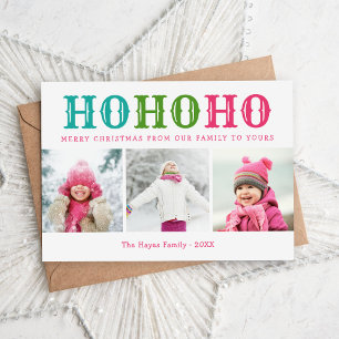 Ho Ho Ho 3 Photo Collage Magnetic Holiday Card
