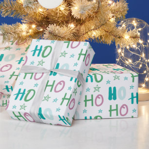 Ho Ho Ho and Stars Pastel Modern Christmas Wrapping Paper