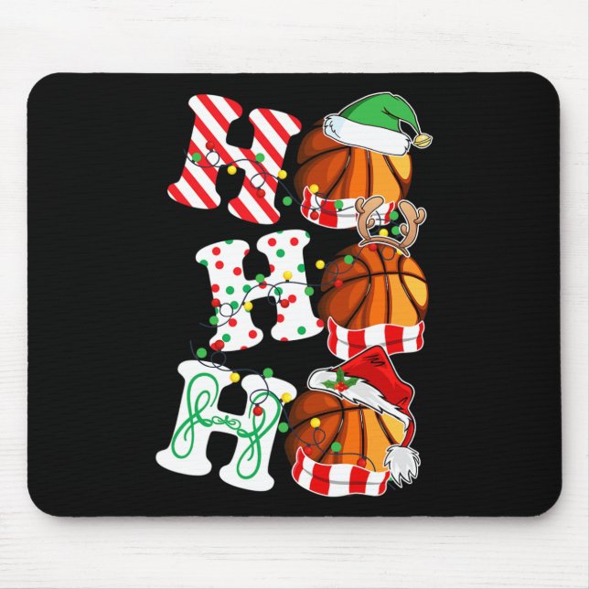 Ho Ho Ho Basketball Lights Santa Hat reindeer ELF  Mouse Mat (Front)