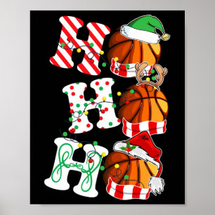Ho Ho Ho Basketball Lights Santa Hat reindeer ELF Poster