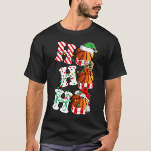 Ho Ho Ho Basketball Lights Santa Hat reindeer ELF T-Shirt