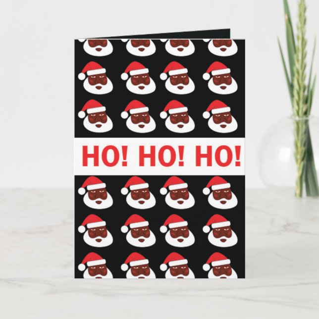 Ho Ho Ho Black Santa Greeting Card (Front)