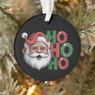 Ho Ho Ho Black Santa Retro Vintage Glitter Fun Ornament