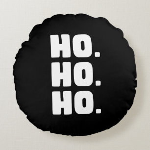 HO. HO. HO. Black & White With Buffalo Plaid Back Round Cushion