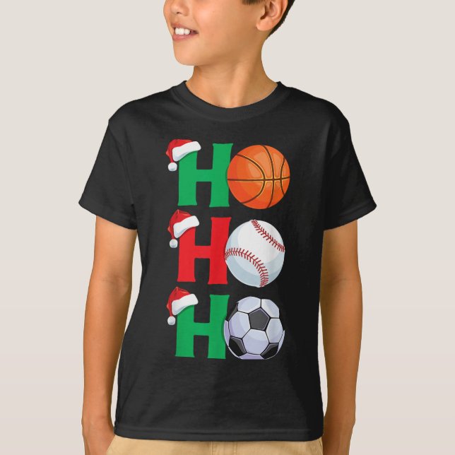 Ho Ho Ho Boys Christmas Srts Basketball Baseball S T-Shirt (Front)