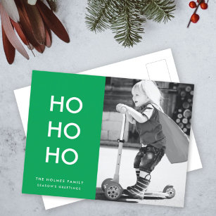 Ho Ho Ho   Bright Green Christmas Cheer Photo Holiday Postcard
