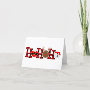 Ho Ho Ho Buffalo Plaid   Santa Reindeer Snowman Holiday Card