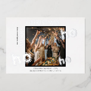 Ho Ho Ho Business Clients White Christmas Photo Foil Holiday Card