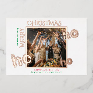 Ho Ho Ho Business Clients White Christmas Photo Foil Holiday Card