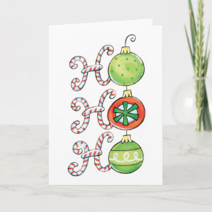 Ho Ho Ho Candy Canes and Ornaments Holiday Card
