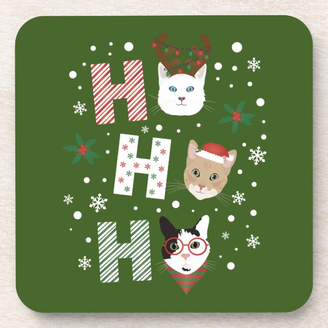Ho Ho Ho Cats Merry Christmas Coaster (Front)
