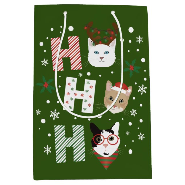 Ho Ho Ho Cats Merry Christmas Medium Gift Bag (Front)