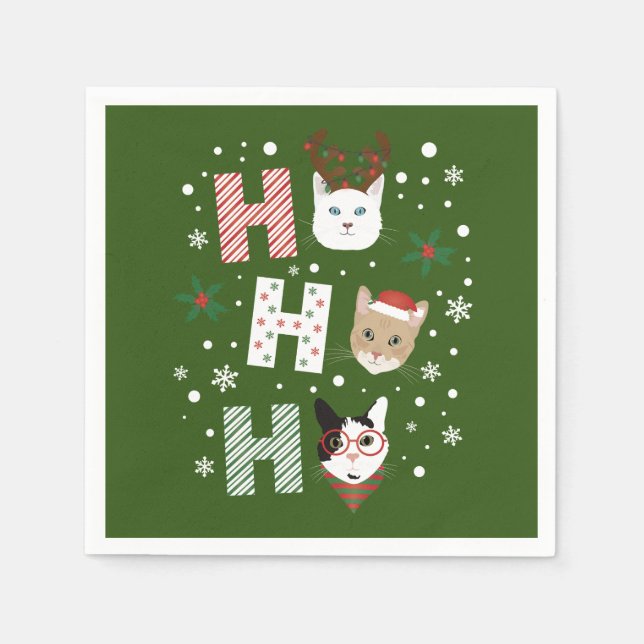 Ho Ho Ho Cats Merry Christmas Napkin (Front)