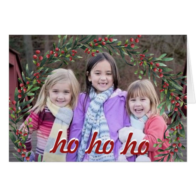Ho Ho Ho - Child's Photo - Merry Christmas Card (Front Horizontal)