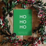 Ho Ho Ho | Christmas Cheer Bright Green Simple Holiday Card<br><div class="desc">Simple,  stylish "Ho Ho Ho" flat holiday card in green with a modern minimalist typography in white which can be easily personalised with your own greeting,  family name & year for a trendy festive season!</div>