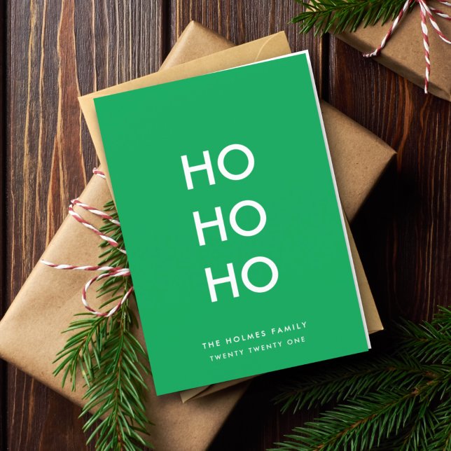 Ho Ho Ho | Christmas Cheer Bright Green Simple Holiday Card (Creator Uploaded)