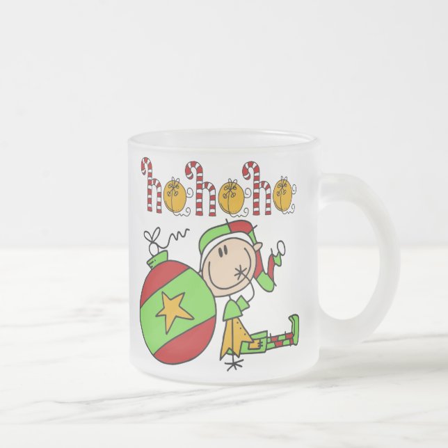Ho Ho Ho Christmas Cute Funny Holiday Elf Frosted Glass Coffee Mug (Right)