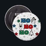 Ho-Ho-Ho Christmas design Bottle Opener<br><div class="desc">Ho-Ho-Ho Christmas design with snowflakes,  snowman,  Christmas tree,  reindeer and colourful stars decoration on white background</div>